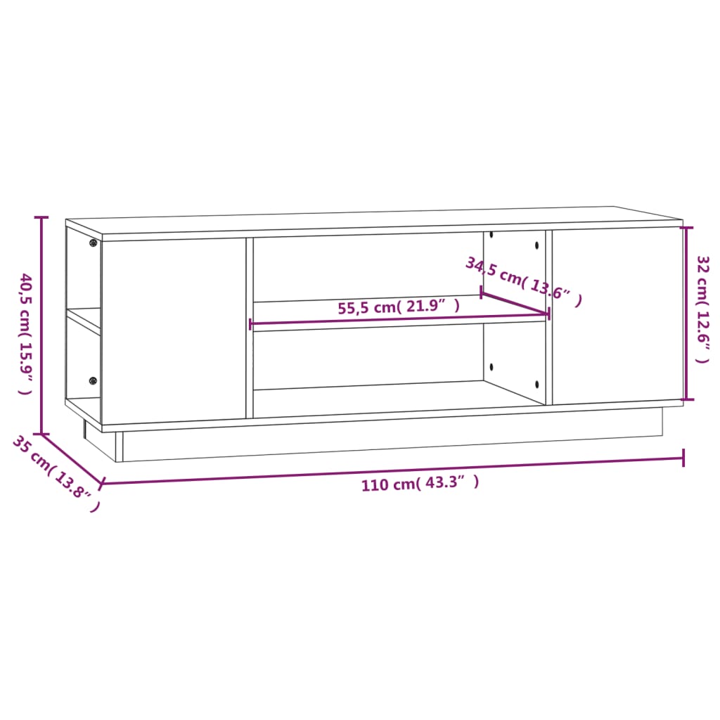 vidaXL Tv-meubel 110x35x40,5 cm massief grenenhout