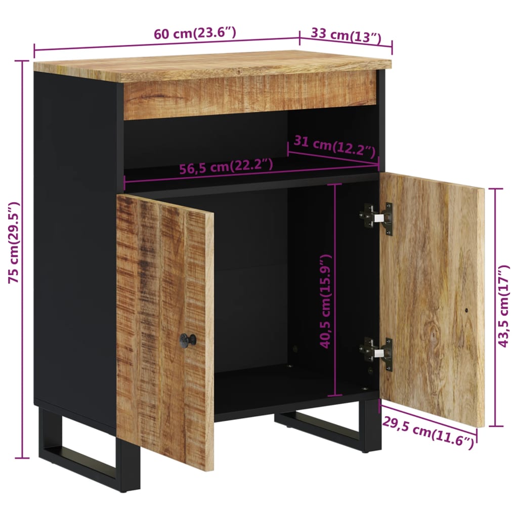 vidaXL Dressoir met 2 deuren 60x33x75 cm massief mangohout