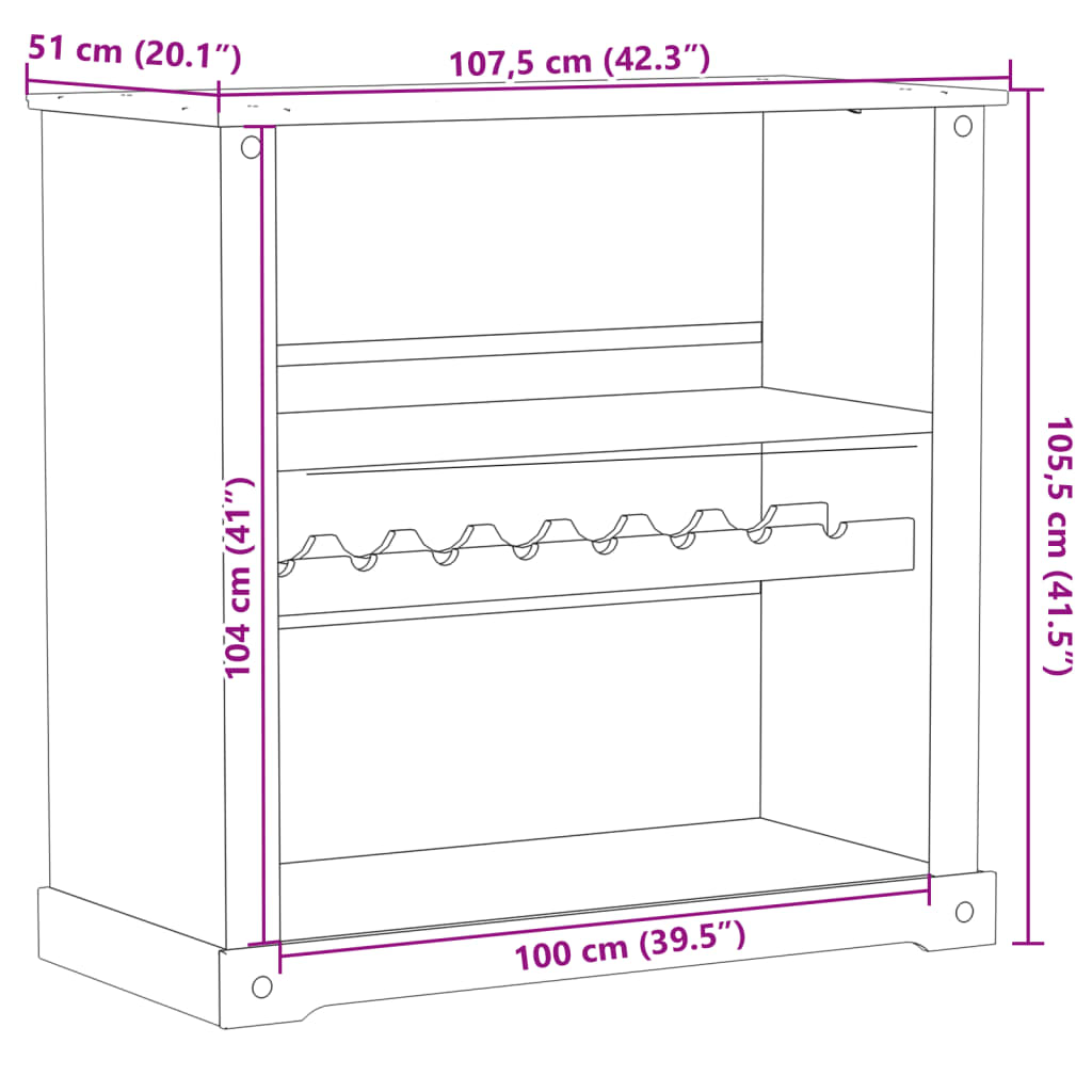 vidaXL Wijnkast Corona 107,5x51x105,5 cm massief grenenhout