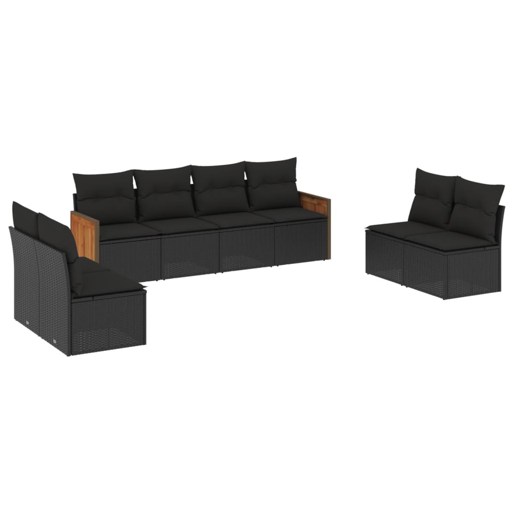 vidaXL 8-delige Loungeset met kussens poly rattan zwart