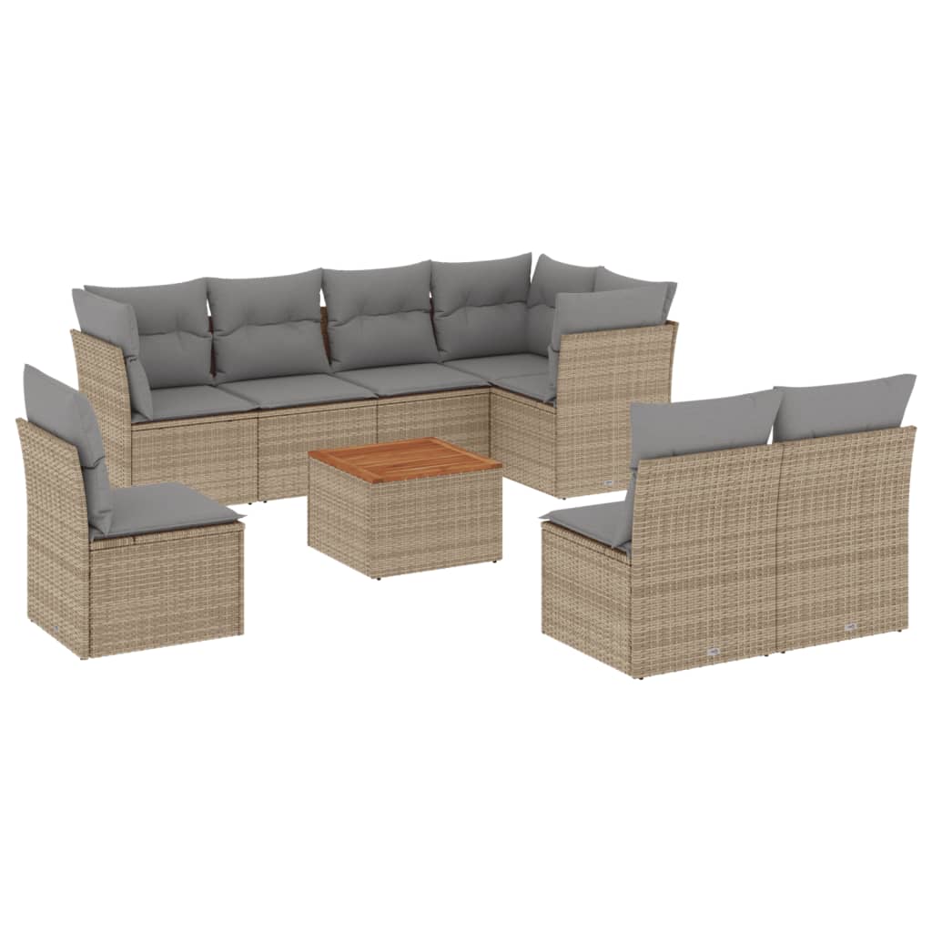 vidaXL 9-delige Loungeset met kussens poly rattan beige