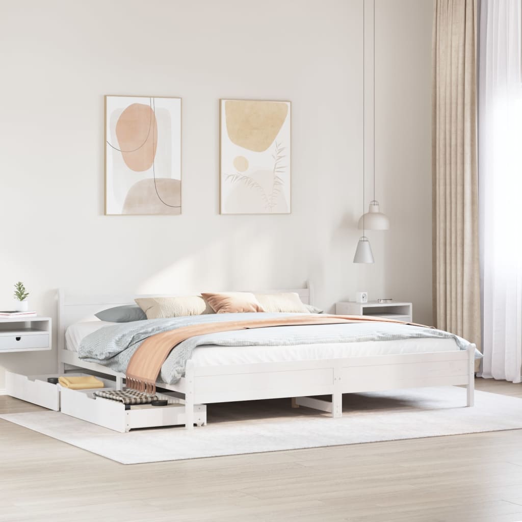 vidaXL Bedframe zonder matras massief grenenhout wit 180x200 cm