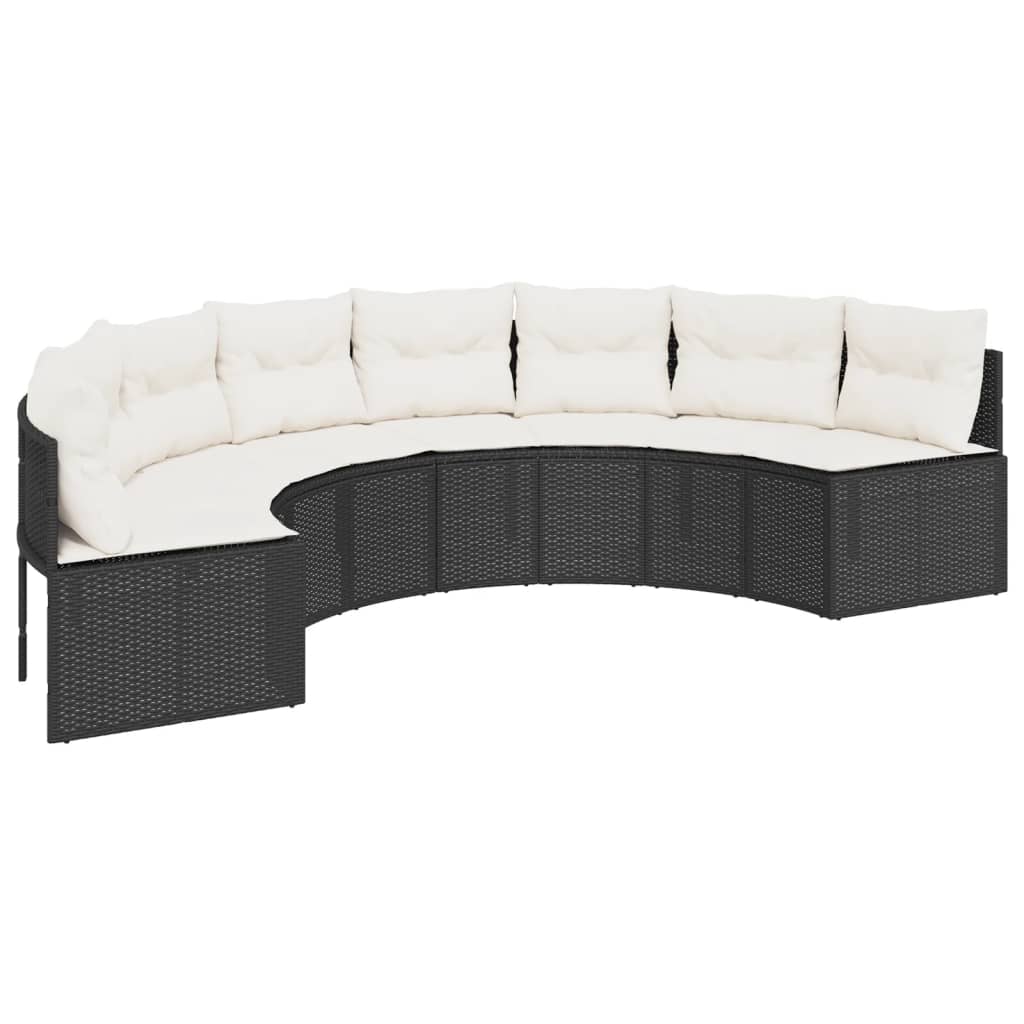 vidaXL 3-delige Loungeset halfrond poly rattan zwart