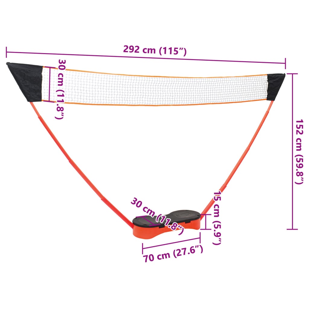 vidaXL Badmintonset met 2 rackets, net en opbergkoffer 292x30x152 cm