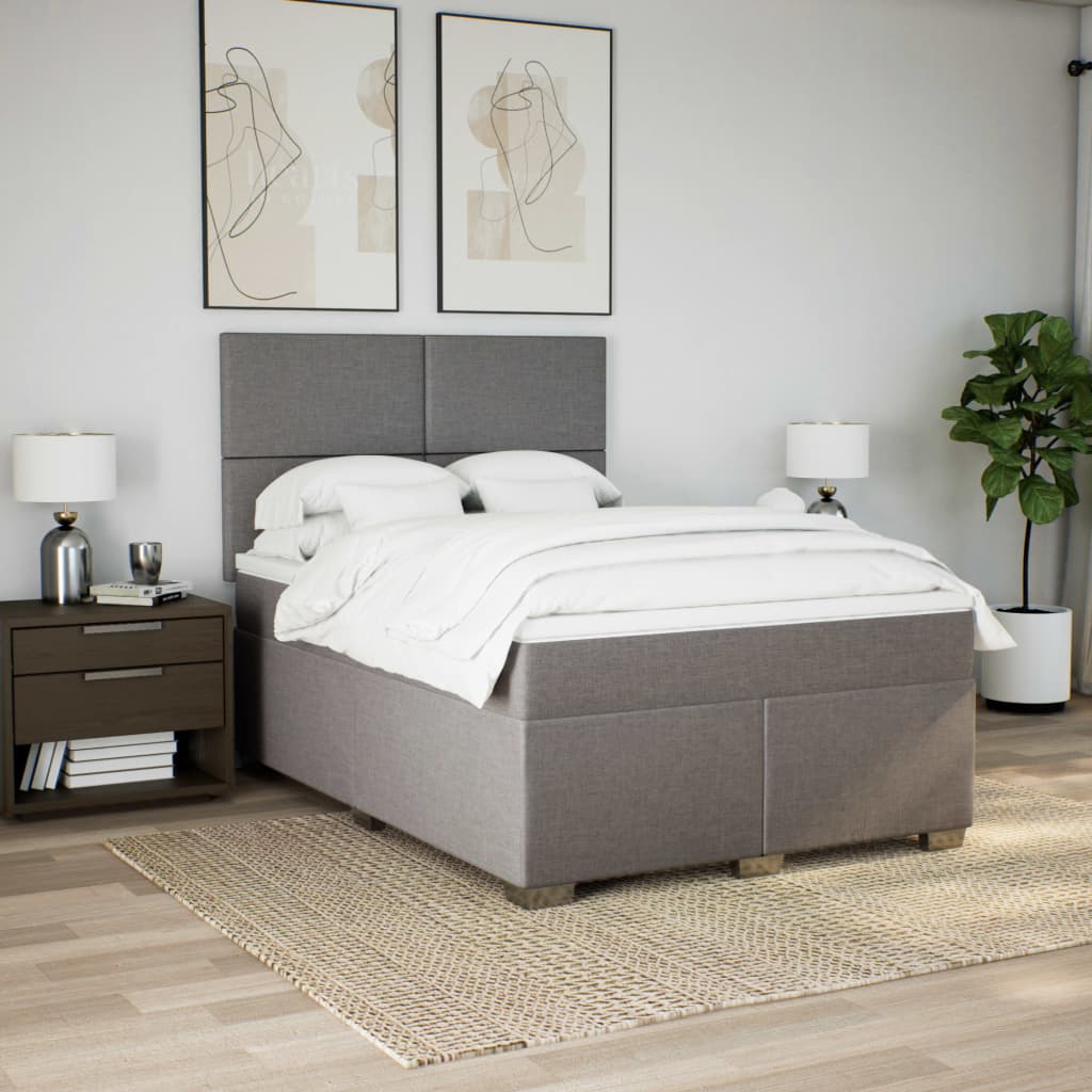 vidaXL Boxspring met matras stof taupe 160x200 cm