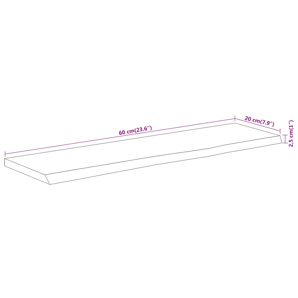 vidaXL Wandschap rechthoekig natuurlijke rand 60x20x2,5 cm acaciahout