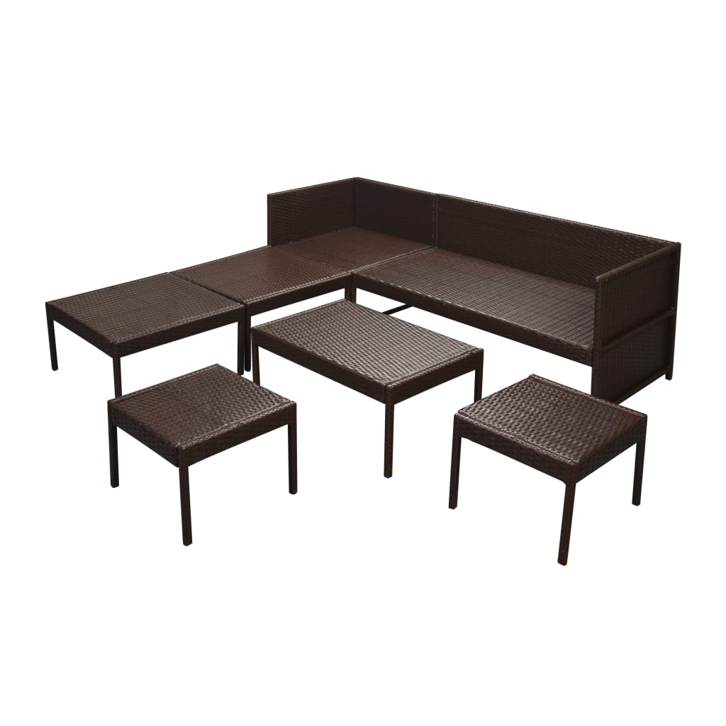 vidaXL 6-delige Loungeset met kussens poly rattan bruin