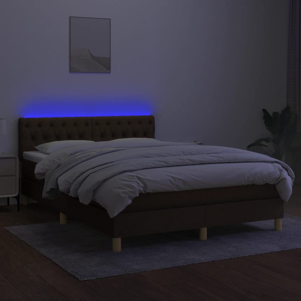 vidaXL Boxspring met matras en LED stof donkerbruin 140x190 cm