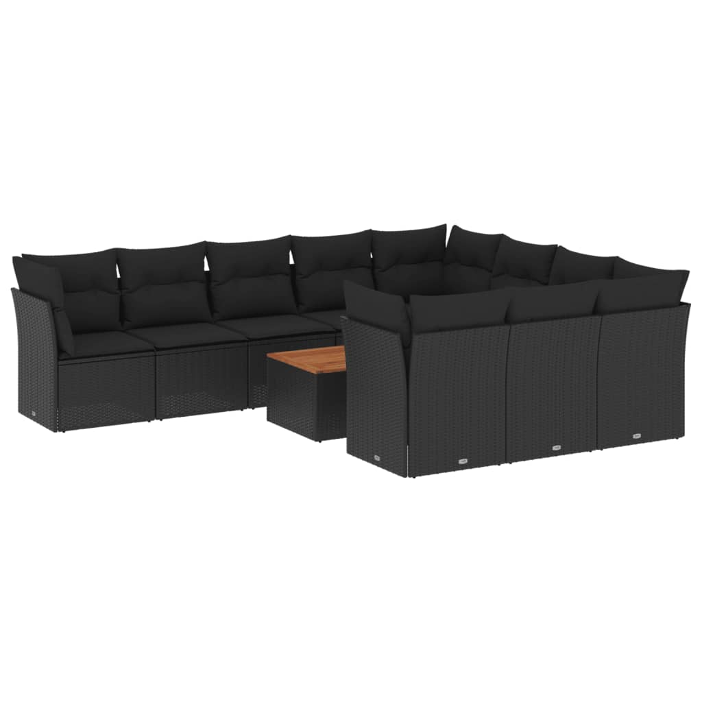 vidaXL 11-delige Loungeset met kussens poly rattan zwart