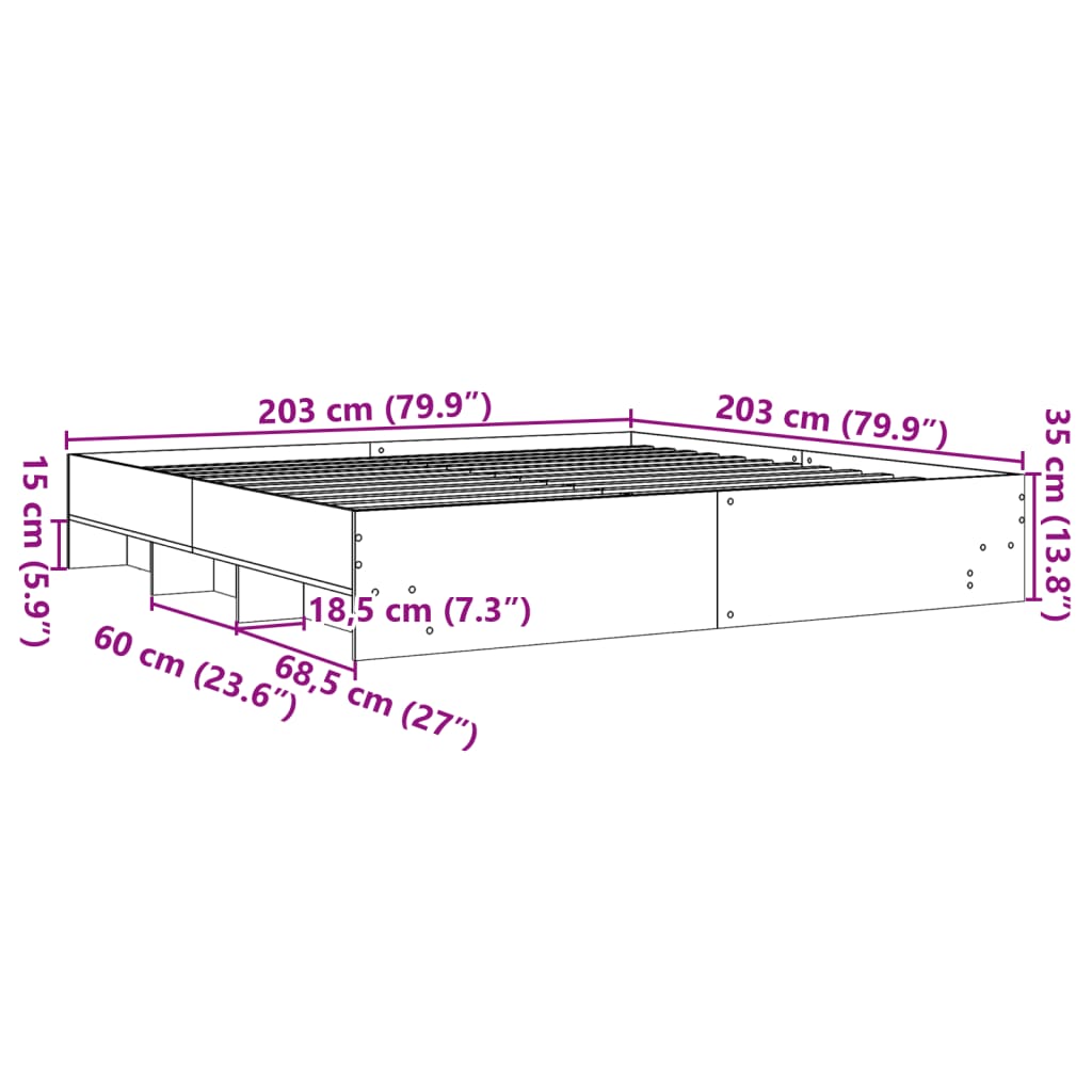 vidaXL Bedframe bewerkt hout sonoma eikenkleurig 200x200 cm