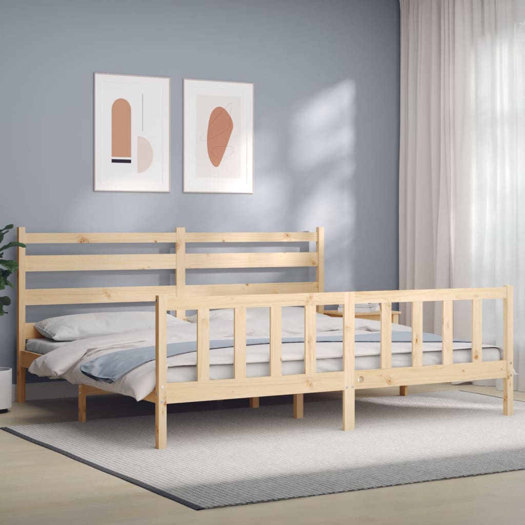 vidaXL Bedframe met hoofdbord massief hout 180x200 cm