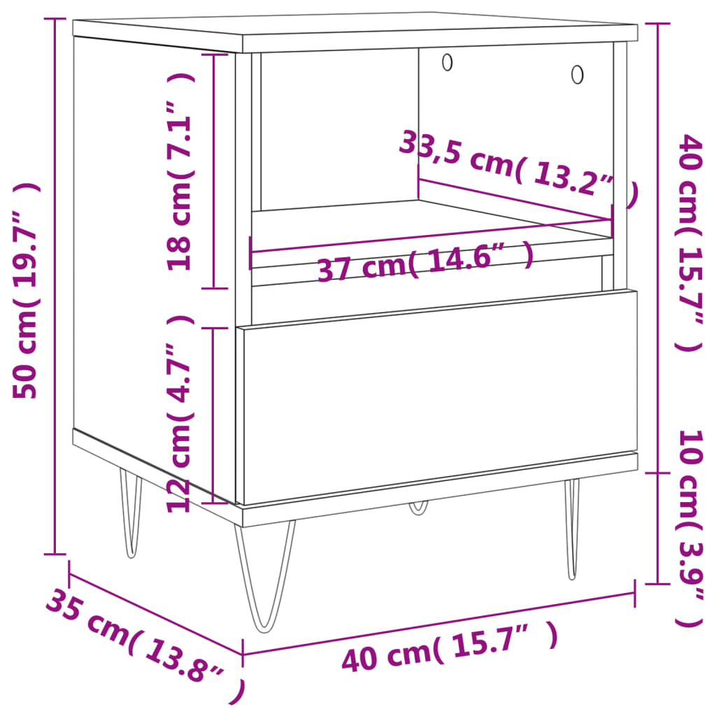 vidaXL Nachtkastjes 2 st 40x35x50 cm bewerkt hout gerookt eikenkleurig