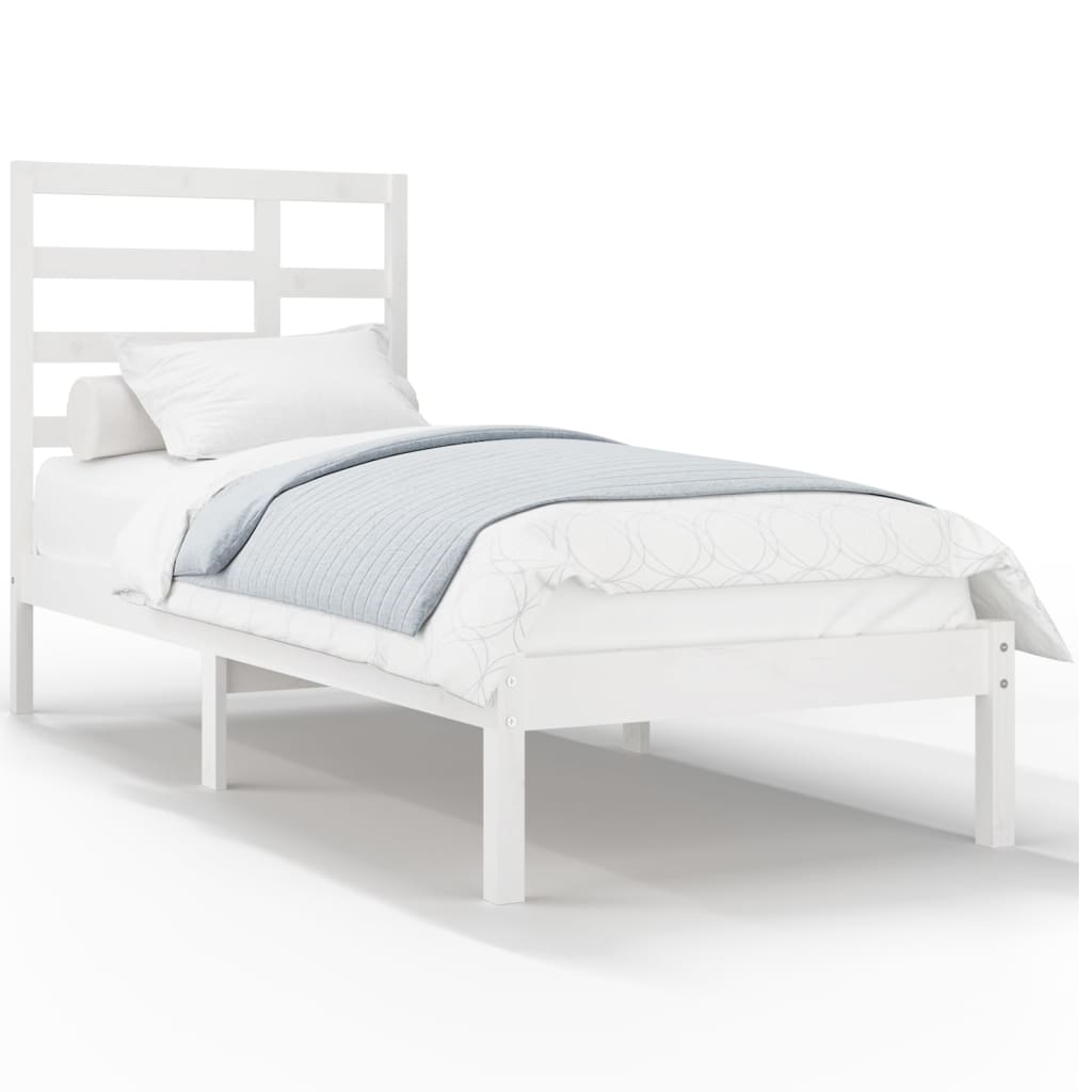 vidaXL Bedframe massief hout wit 75x190 cm