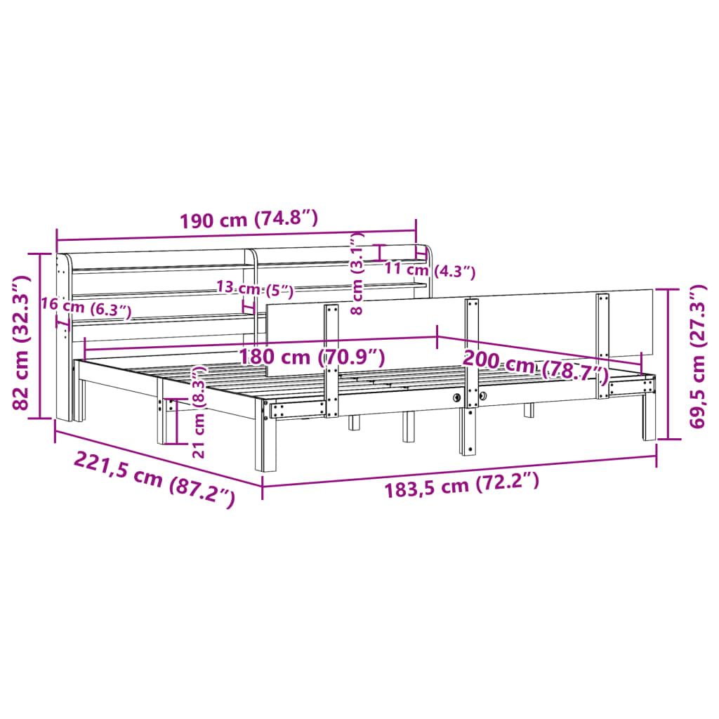 vidaXL Bedframe met hoofdeinde zonder matras 180x200 cm wit