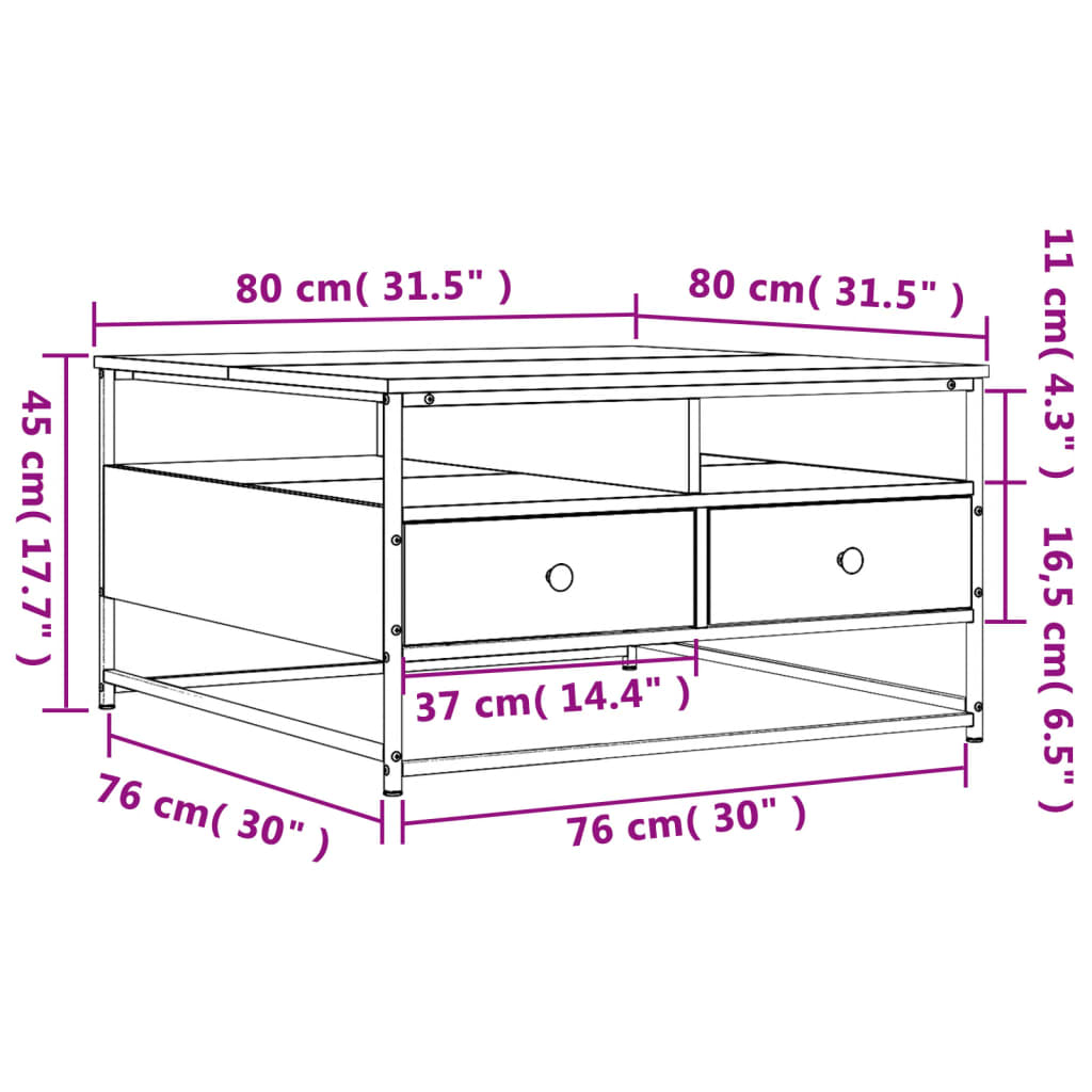 vidaXL Salontafel 80x80x45 cm bewerkt hout gerookt eikenkleurig