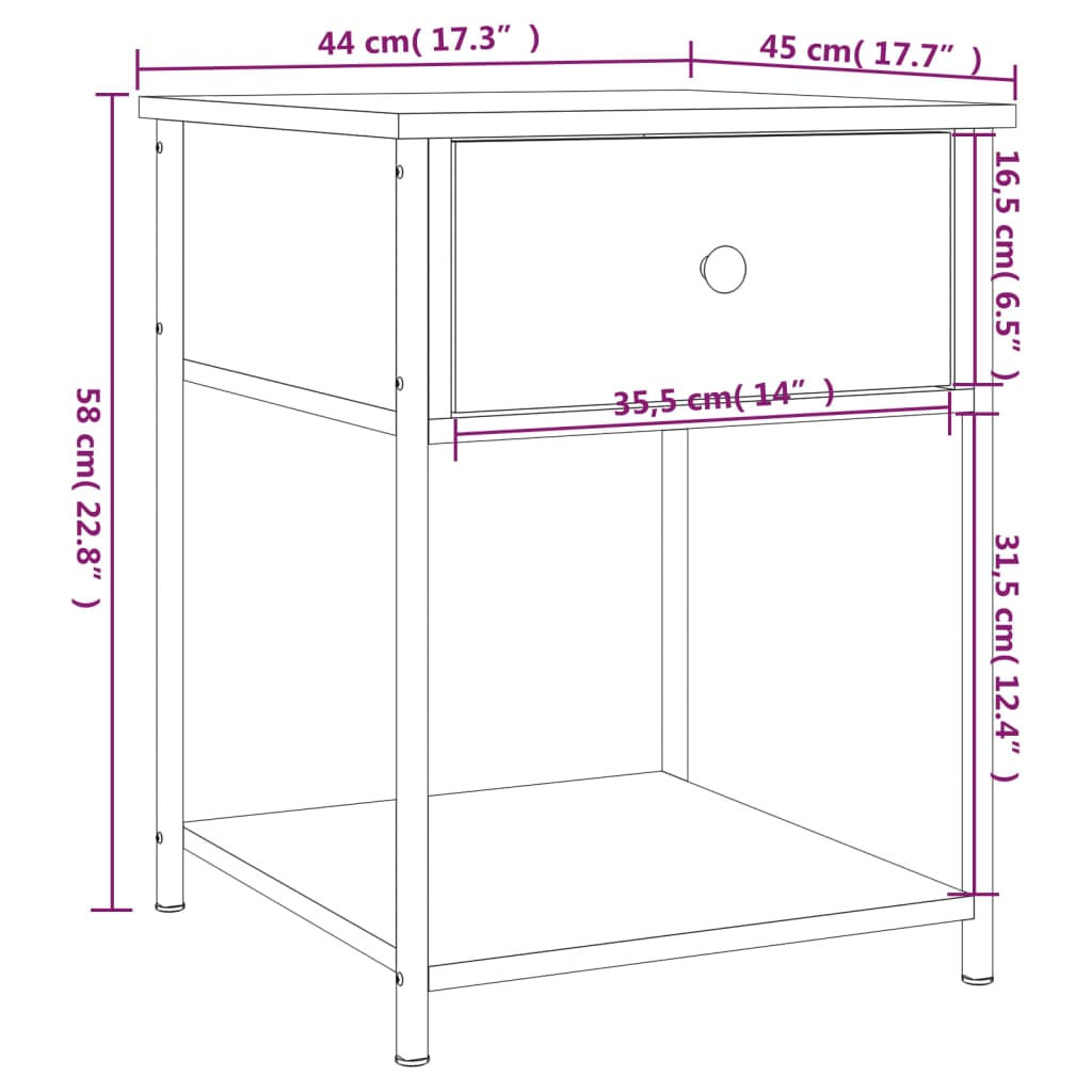 vidaXL Nachtkastjes 2 st 44x45x58 cm bewerkt hout bruin eikenkleur