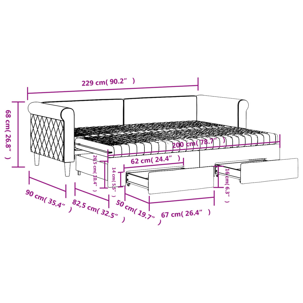 vidaXL Slaapbank met onderschuifbed en lades 80x200 cm fluweel zwart