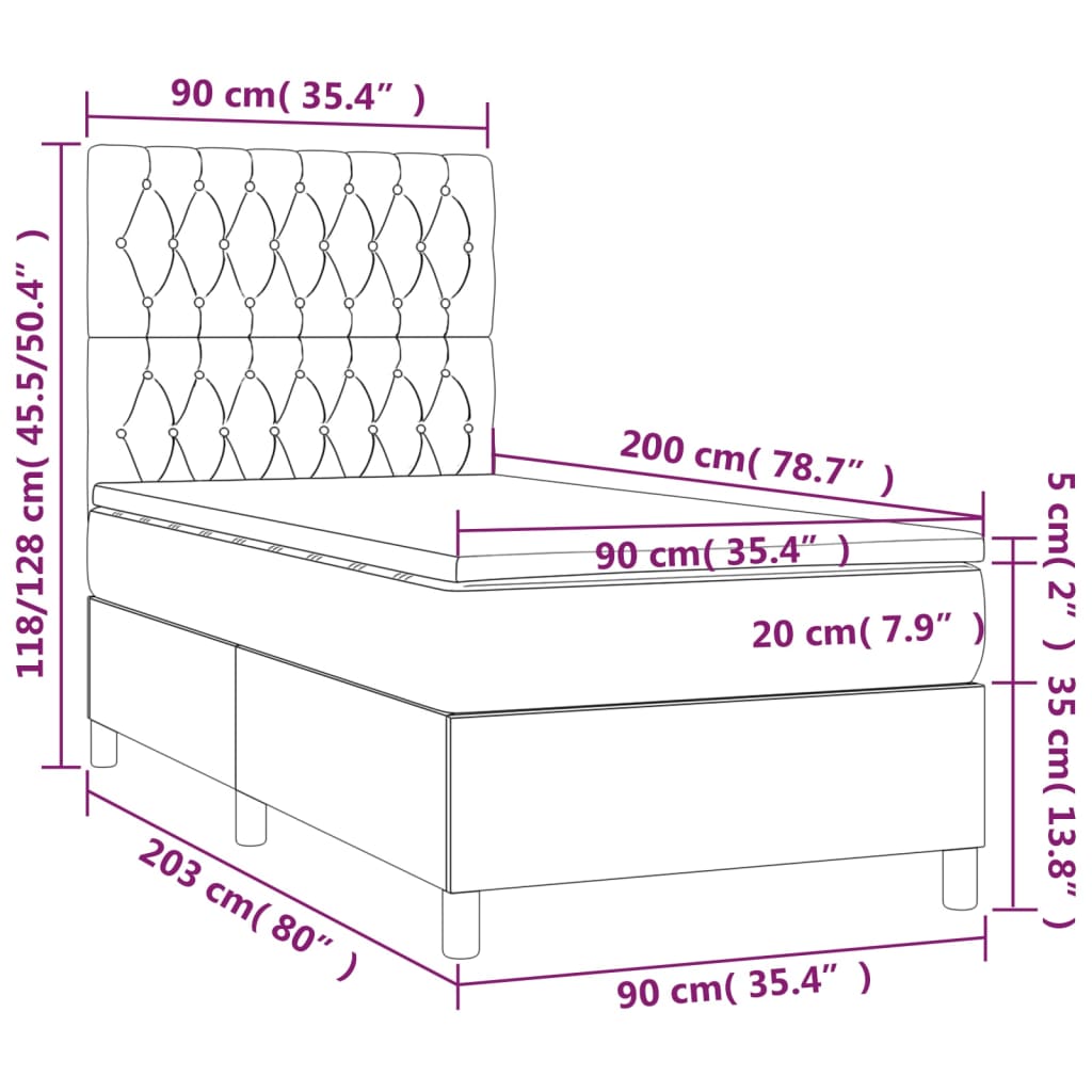 vidaXL Boxspring met matras stof lichtgrijs 90x200 cm