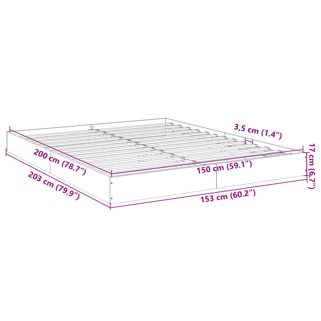 vidaXL Bedframe zonder matras bewerkt hout bruin eikenkleur 150x200 cm