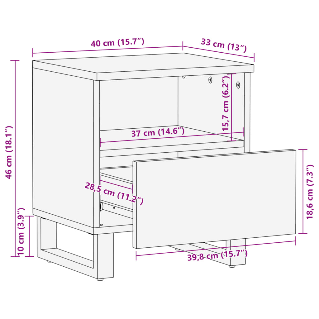 vidaXL Nachtkastjes 2 st 40x34x46 cm massief gerecycled hout