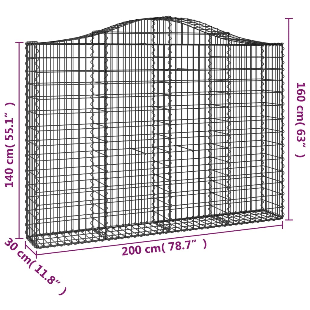 vidaXL Schanskorven 3 st gewelfd 200x30x140/160 cm ijzer