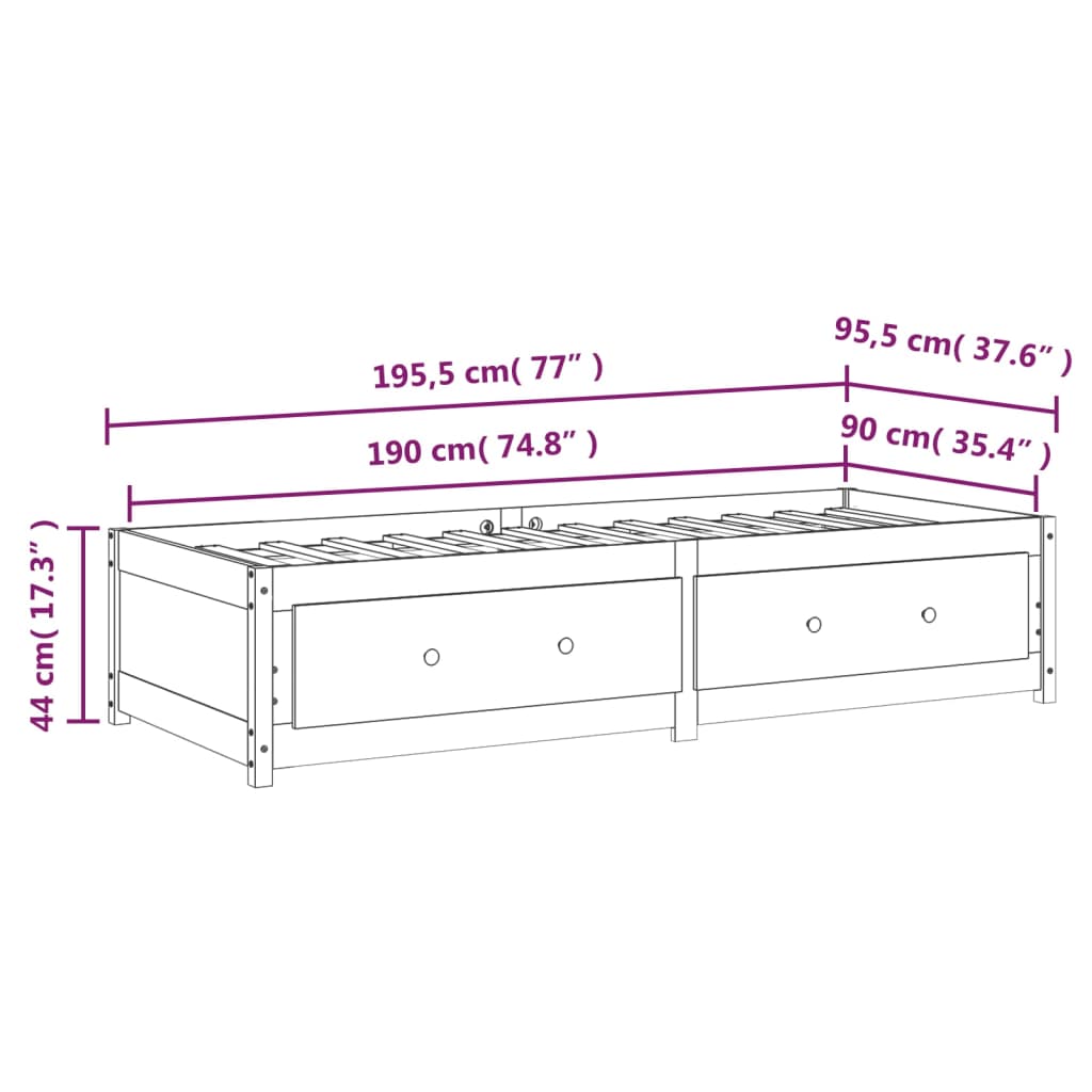 vidaXL Slaapbank 90x190 cm massief grenenhout honingbruin