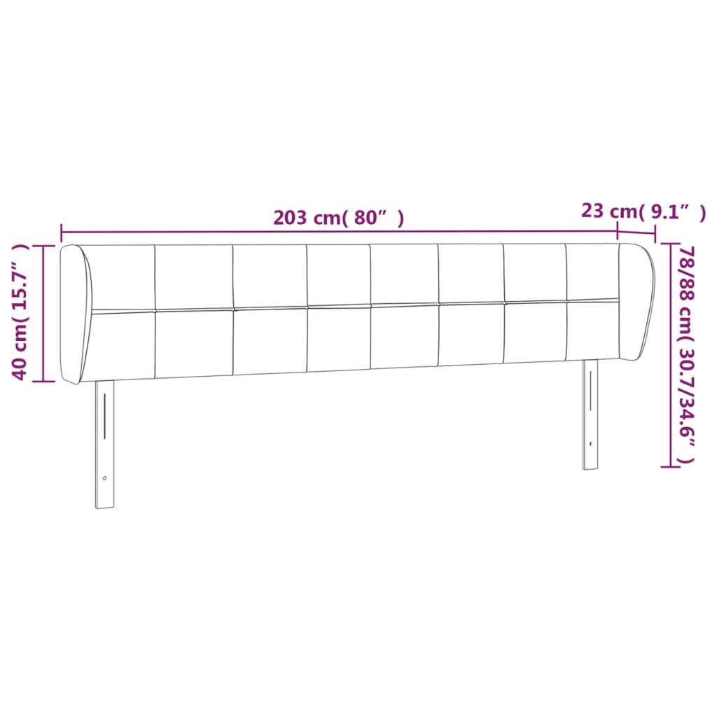 vidaXL Hoofdbord met randen 203x23x78/88 cm fluweel zwart