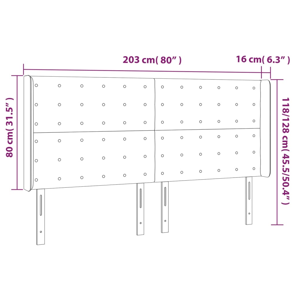 vidaXL Hoofdbord met randen 203x16x118/128 cm stof donkerbruin