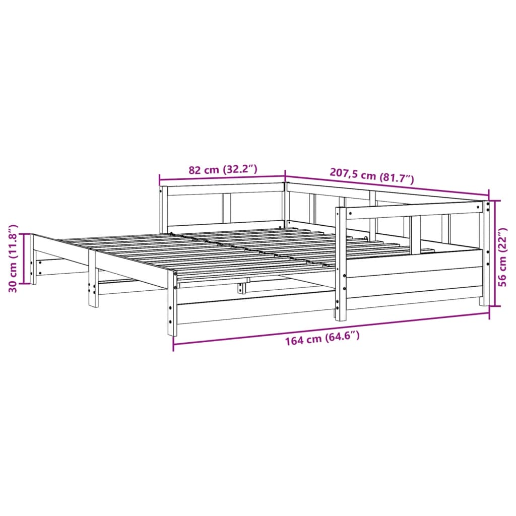 vidaXL Slaapbank zonder matras 80x200 cm massief grenenhout wasbruin