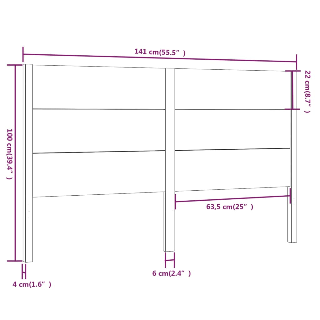 vidaXL Hoofdbord 141x4x100 cm massief grenenhout