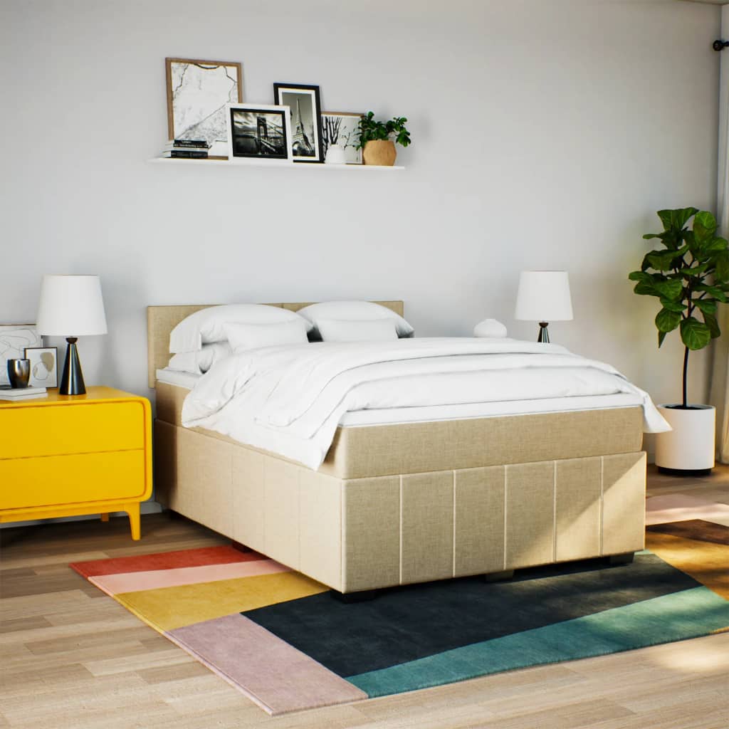 vidaXL Boxspring met matras stof crèmekleurig 140x190 cm