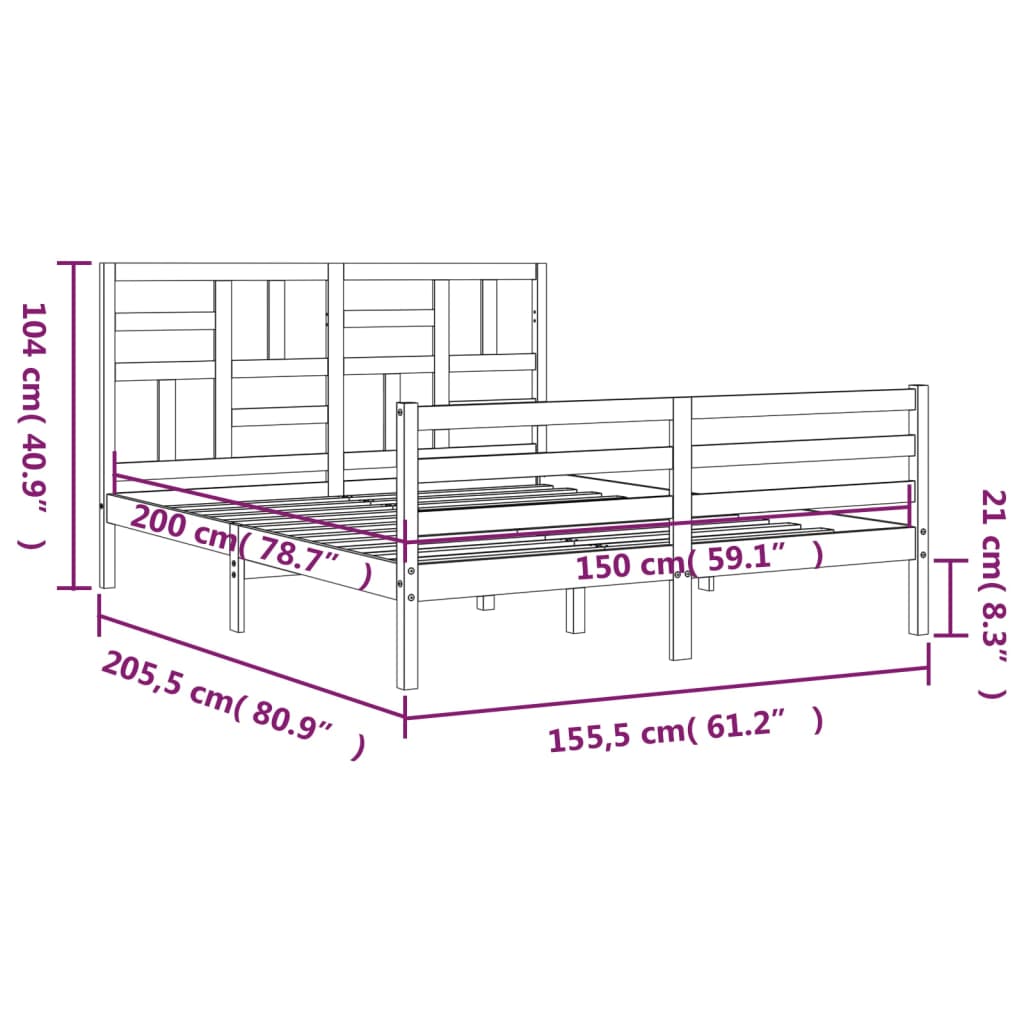 vidaXL Bedframe met hoofdbord massief hout wit