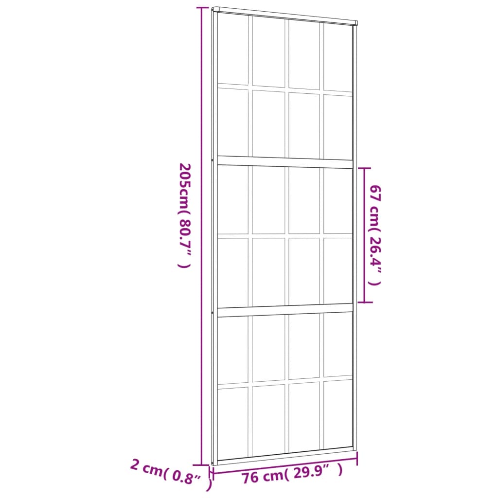 vidaXL Schuifdeur 76x205 cm mat ESG-glas en aluminium goudkleurig