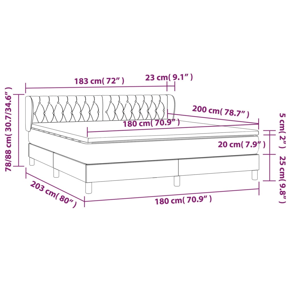 vidaXL Boxspring met matras fluweel lichtgrijs 180x200 cm