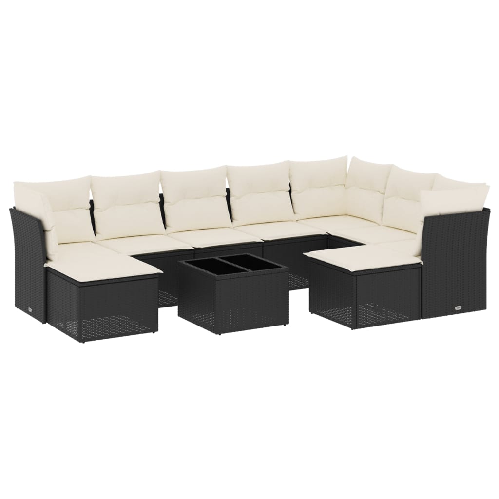 vidaXL 10-delige Loungeset met kussens poly rattan zwart