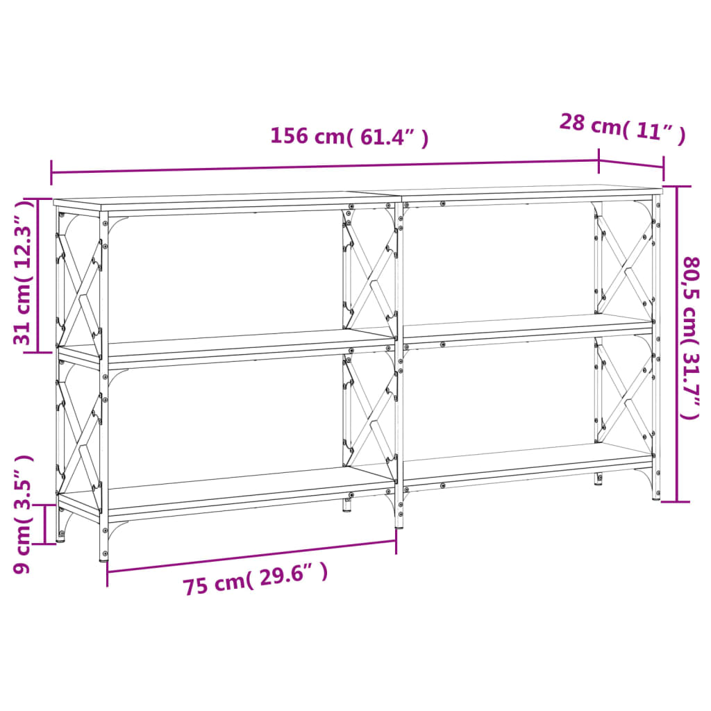 vidaXL Wandtafel 156x28x80,5 cm bewerkt hout grijs sonoma eikenkleurig