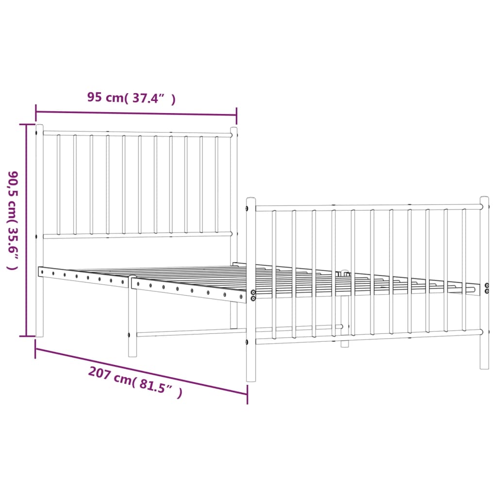 vidaXL Bedframe met hoofd- en voeteneinde metaal zwart 90x200 cm