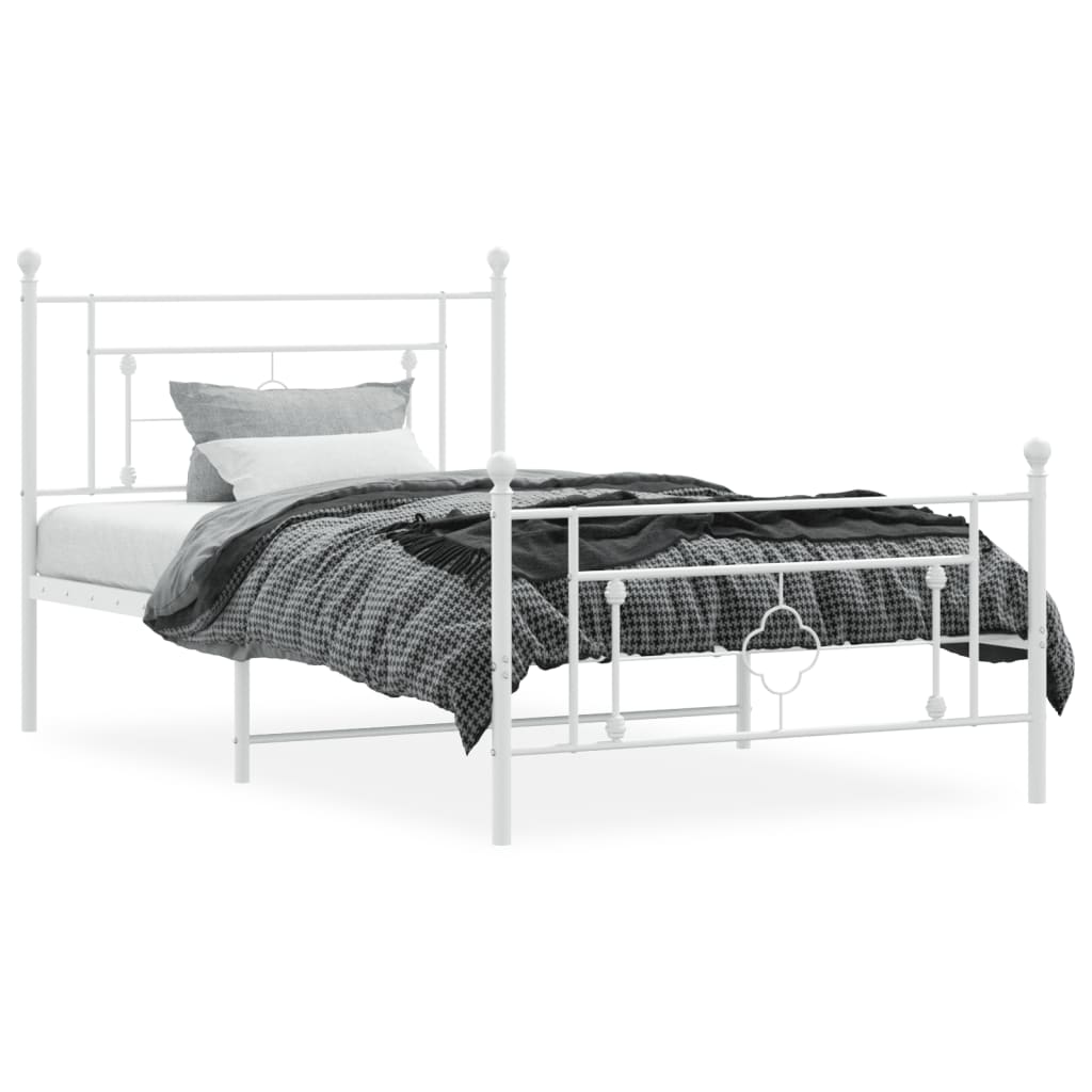 vidaXL Bedframe met hoofd- en voeteneinde metaal wit 107x203 cm