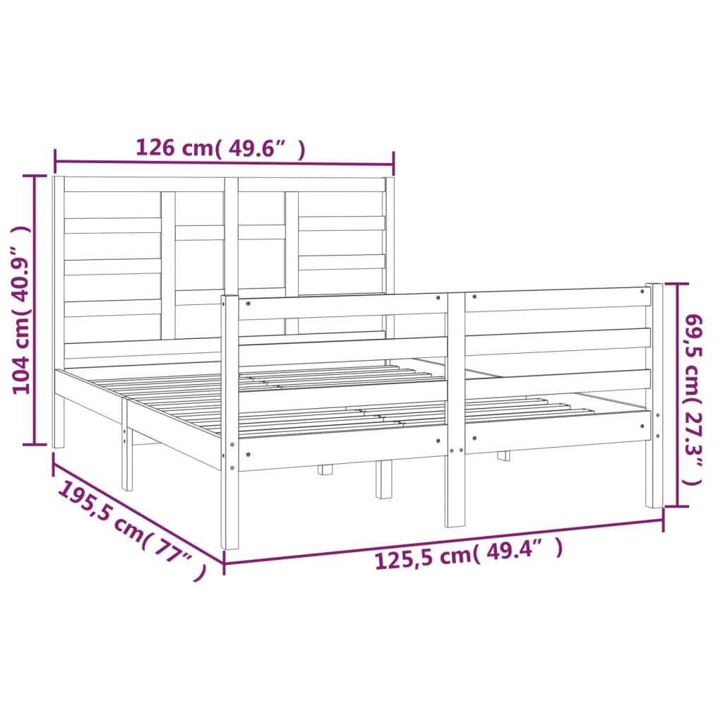 vidaXL Bedframe massief hout wit 120x190 cm