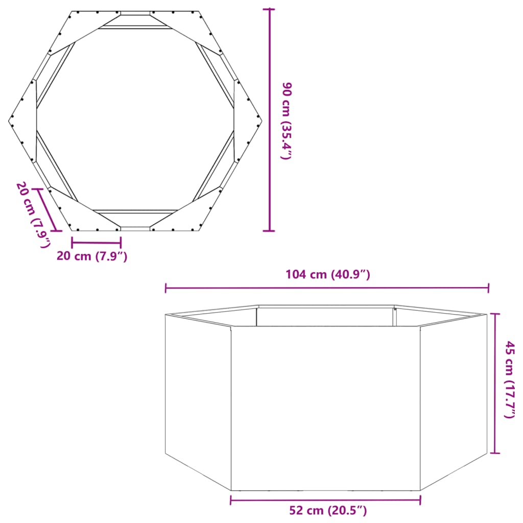 vidaXL Plantenbak zeshoek 104x90x45 cm staal zwart