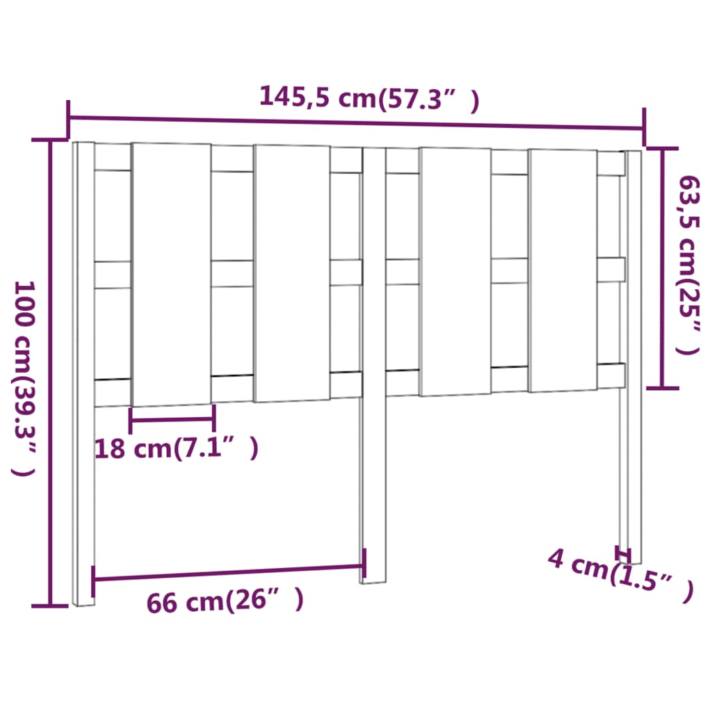 vidaXL Hoofdbord 145,5x4x100 cm massief grenenhout grijs