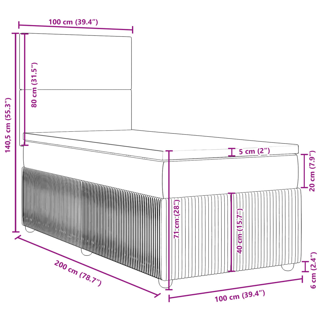 vidaXL Boxspring met matras stof crèmekleurig 100x200 cm