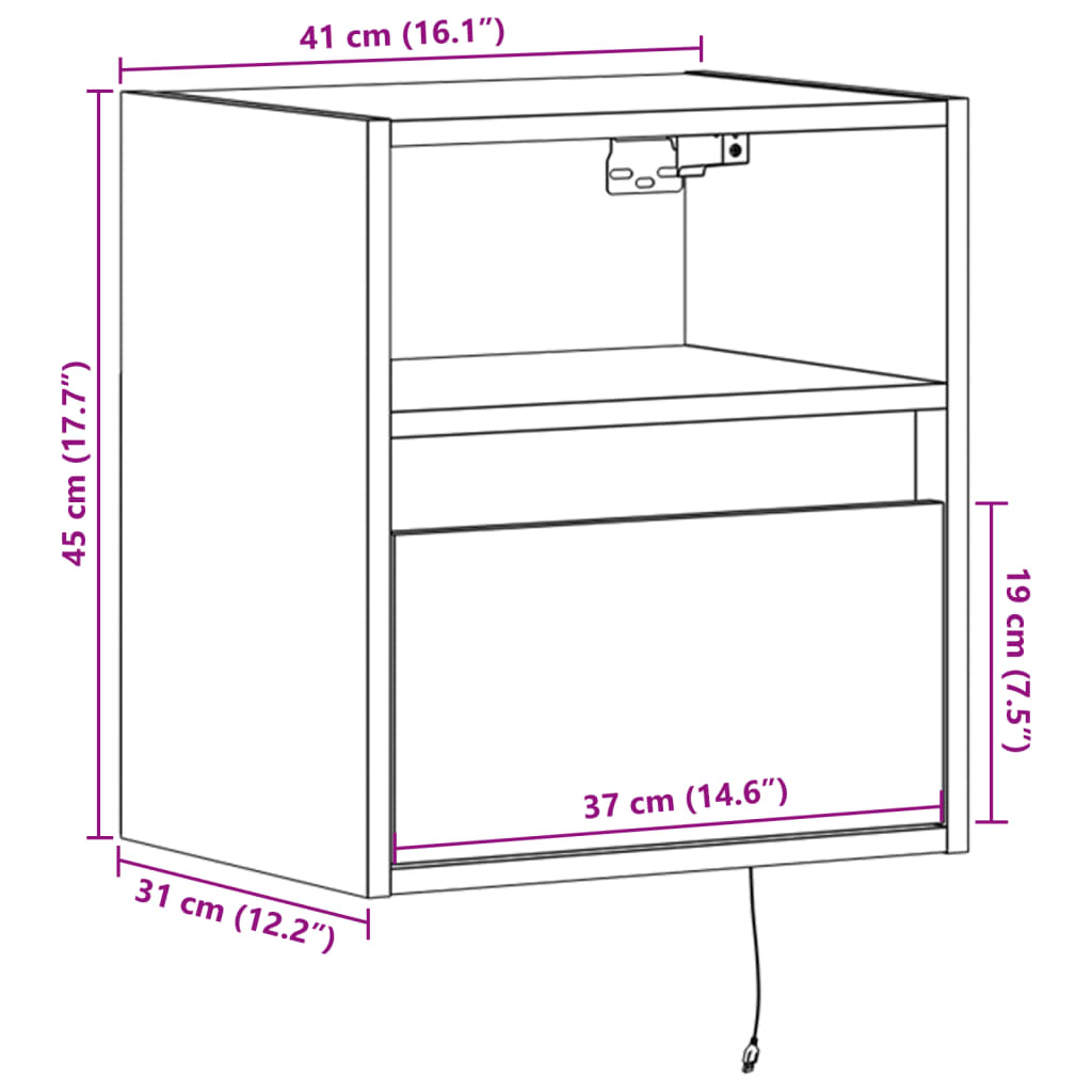 vidaXL Tv-wandmeubel met LED-verlichting 41x31x45 cm bruin eikenkleur