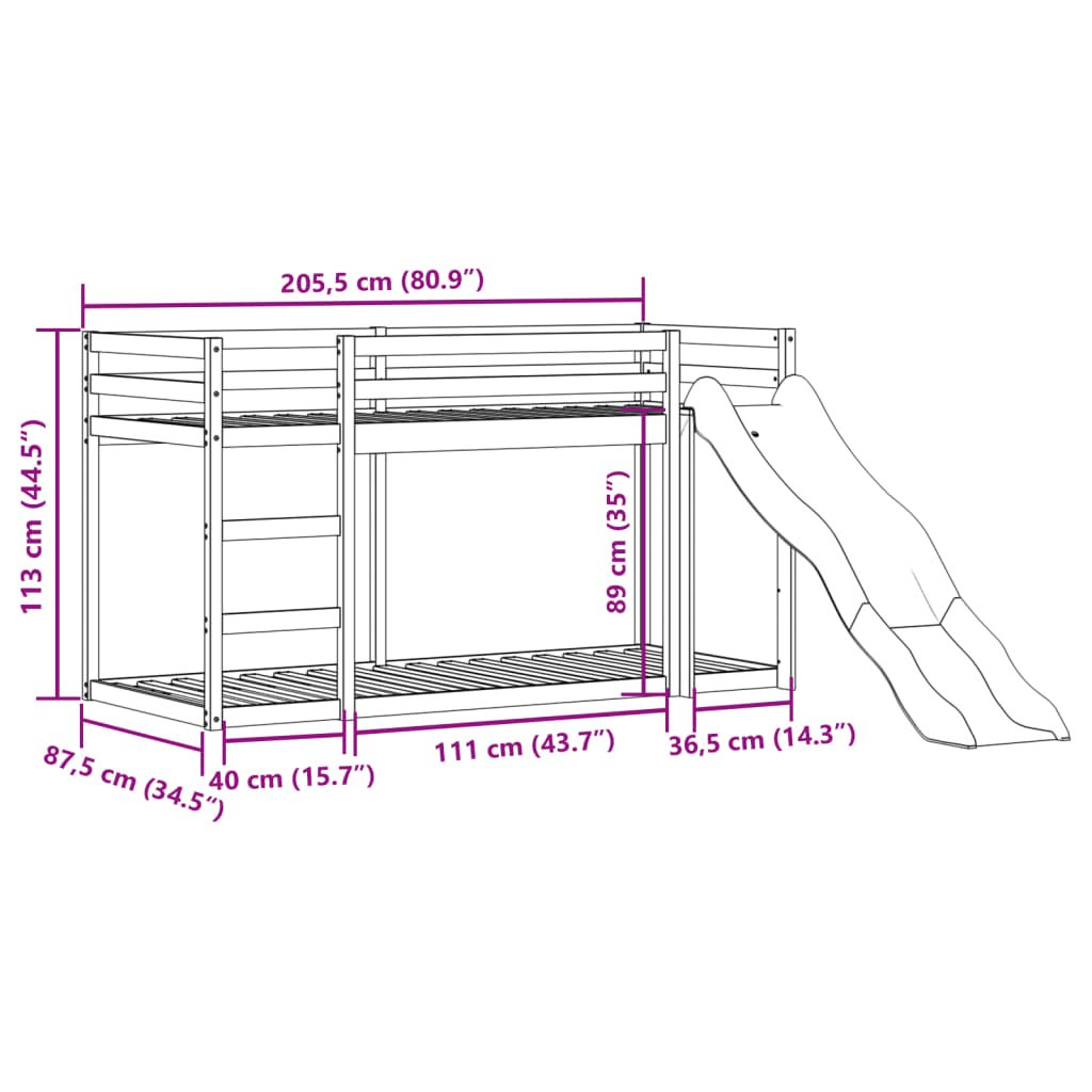 vidaXL Stapelbed met glijbaan en ladder massief grenenhout 80x200 cm