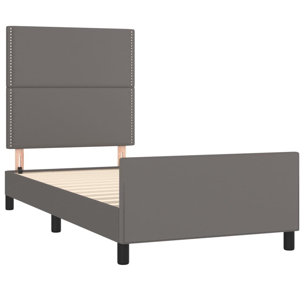 vidaXL Bedframe met hoofdbord kunstleer grijs 90x200 cm