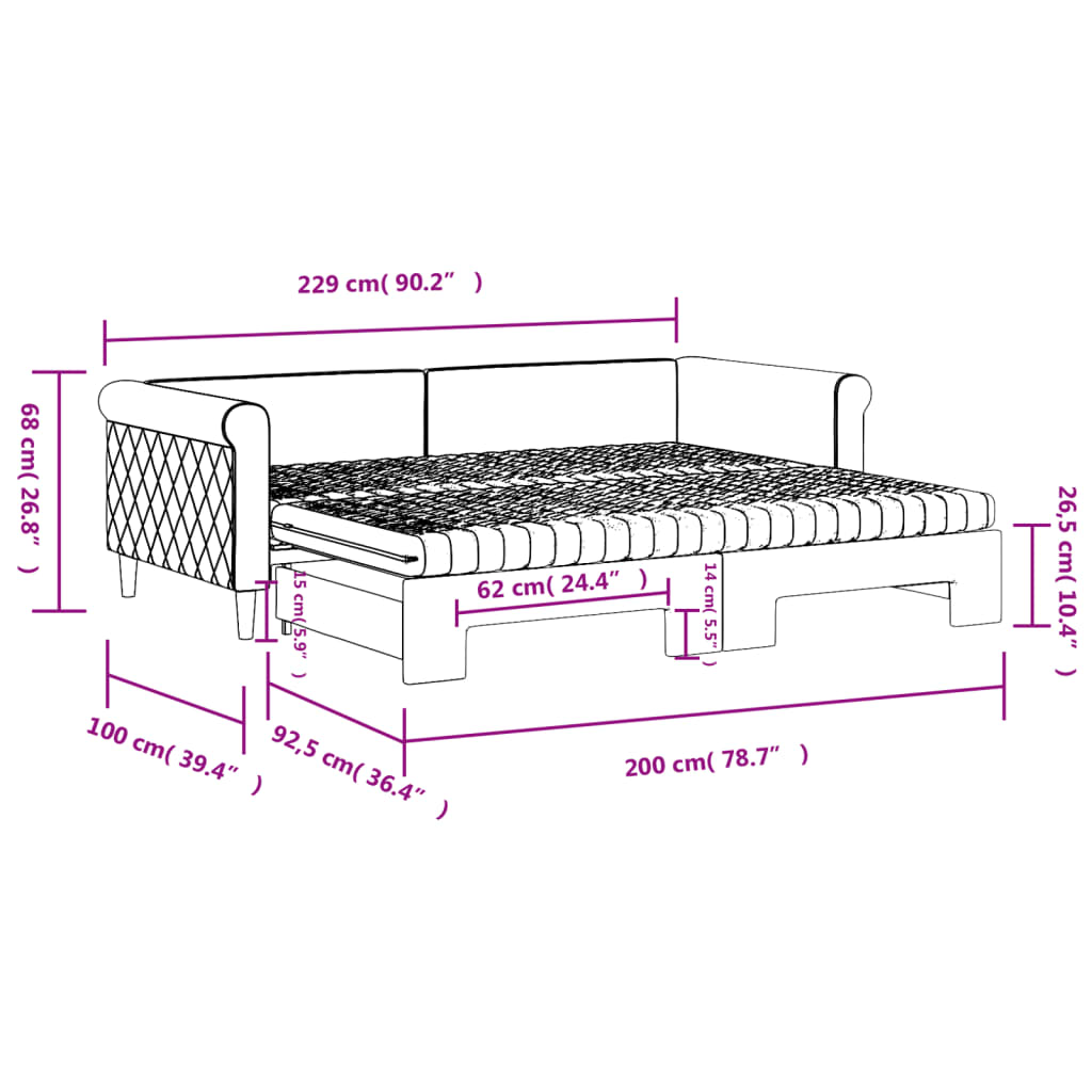 vidaXL Slaapbank onderschuifbed matrassen 90x200cm fluweel donkergrijs