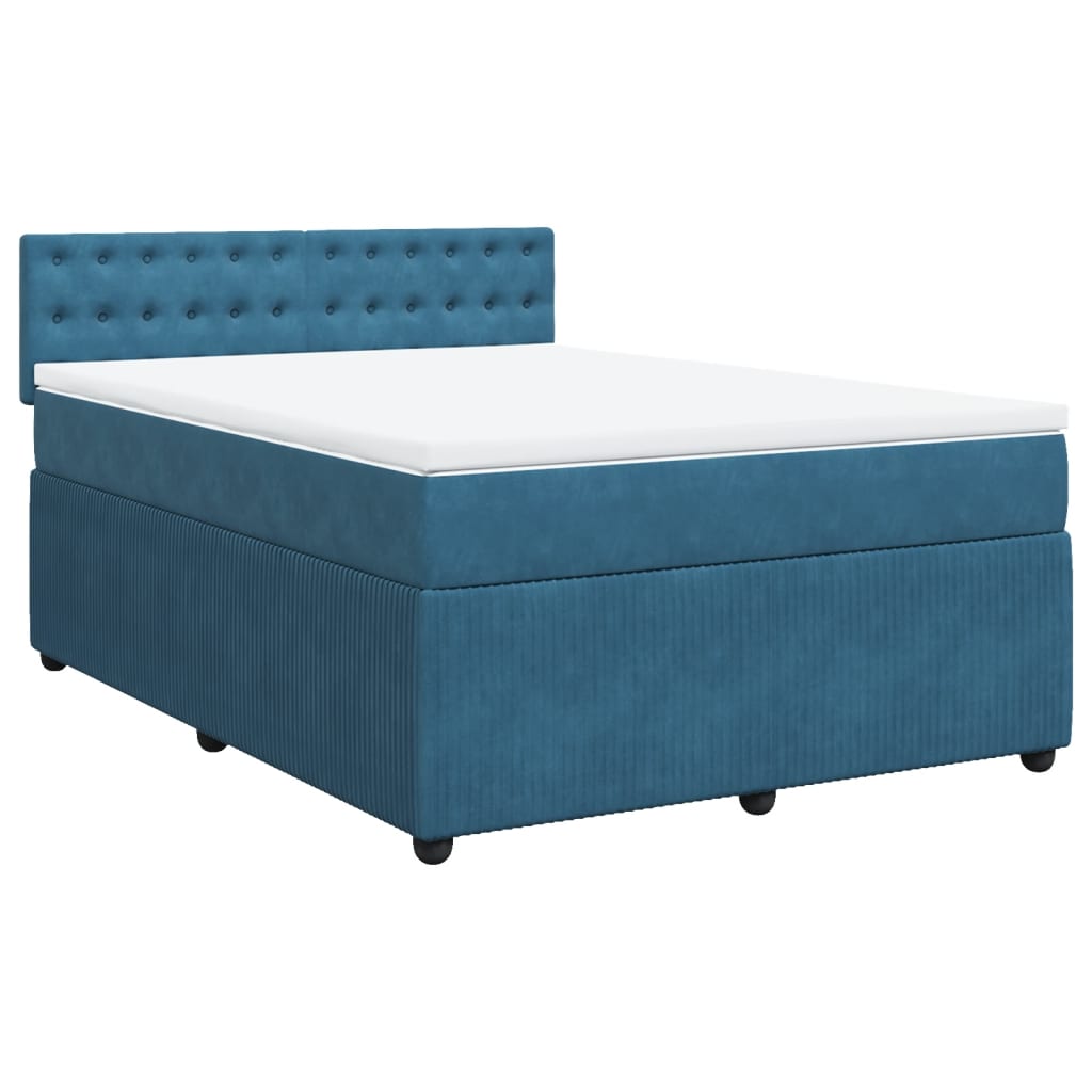 vidaXL Boxspring met matras fluweel blauw 140x190 cm