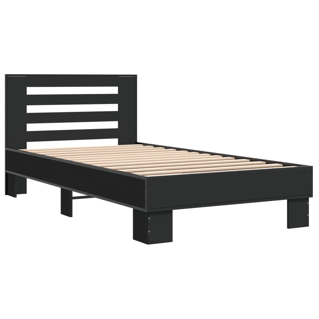 vidaXL Bedframe bewerkt hout en metaal zwart 90x190 cm