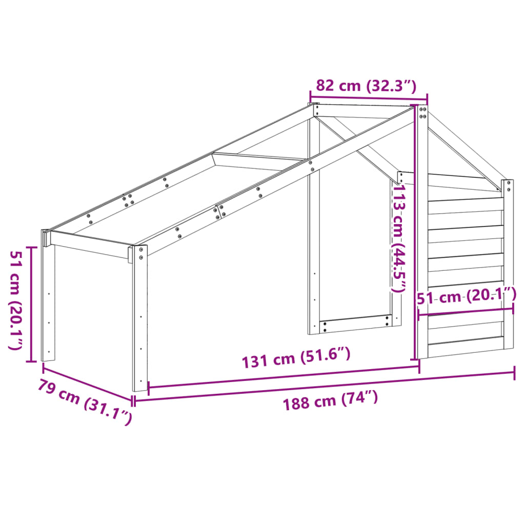 vidaXL Kinderbedhuisje 188x82x113 cm massief grenenhout wasbruin