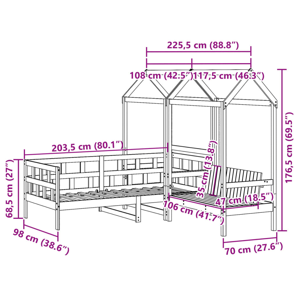 vidaXL Kinderbedset met huisje massief grenenhout 90x200 cm